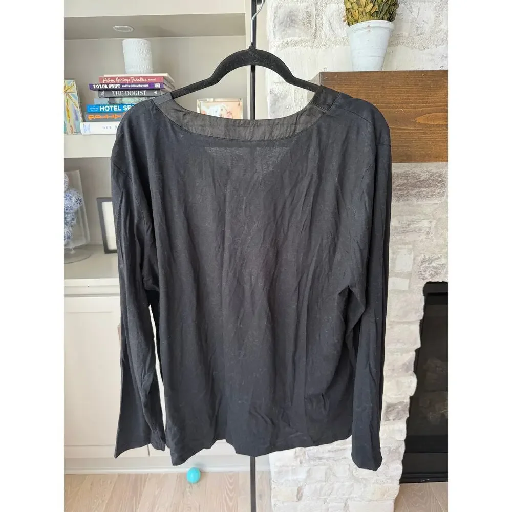 Blis Women's Black Satin Trim Super Soft Long Sleeve Pajama Set Size 2X